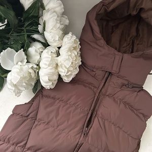 Brown Puffer Zip Up with Hoodie Vest _ Large